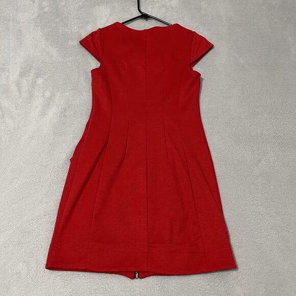 Lila Rose A Line Shift Dress Womens Size 5.5 Red Cap Sleeve Round Neck Front Zip - Picture 4 of 9